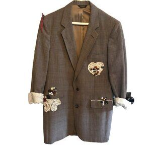 Vintage Boho Blazer Jacket Embellished 80's plaid Cottagecore Fits Womens S/M